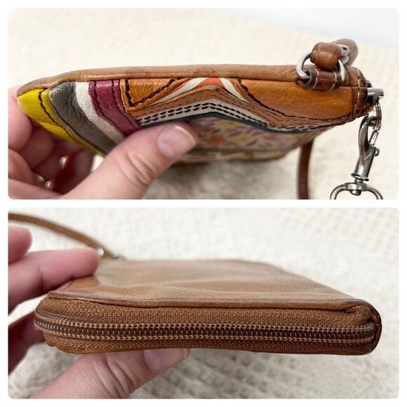 Fossil Patchwork Wristlet Leather Floral Zip Around Key Per - Picture 6 of 7